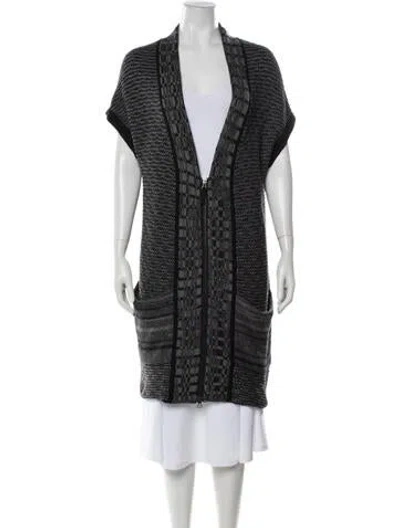 Pre-owned White + Warren Patterned Open Front Sweater In Grey