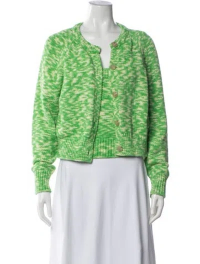 Pre-owned White + Warren Patterned Square Neckline Sweater In Green