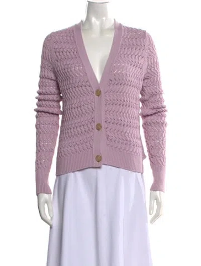 Pre-owned White + Warren Patterned V-neck Sweater In Purple