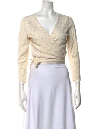 Pre-owned White + Warren Patterned V-neck Top In Neutrals