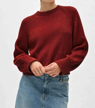 White + Warren Plaited Crewneck Sweater In Mulberry/cherry In Brown