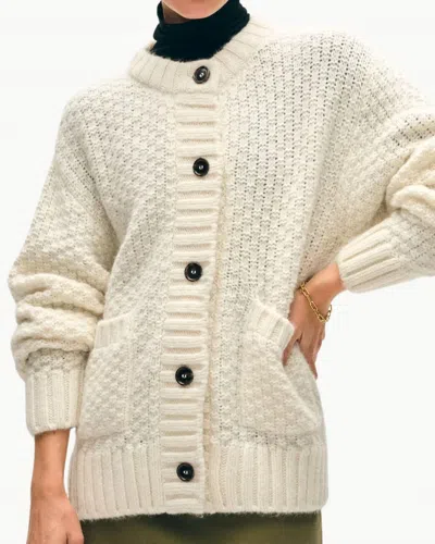 White + Warren Plush Alpaca Blend Basket Stitch Cardigan In Ivory