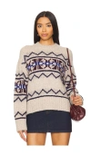White + Warren Plush Alpaca Fair Isle Crewneck Sweater In Oat Combo In Oat Combo