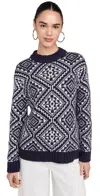 White + Warren Plush Alpaca Blend Nordic Crew Neck Sweater Navy/ivory In Navy/ivory