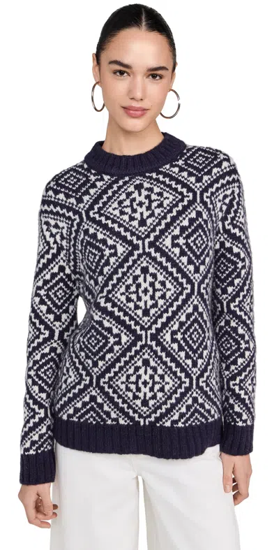 White + Warren Plush Alpaca Blend Nordic Crew Neck Sweater Navy/ivory