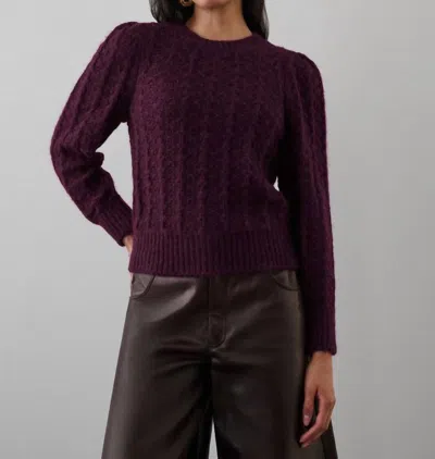 White + Warren Plush Pointelle Puff Sleeve Crewneck Sweater In Black Cherry In Purple