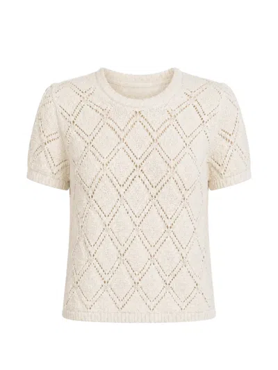 White + Warren Pointelle-knit Short-sleeve Top In White