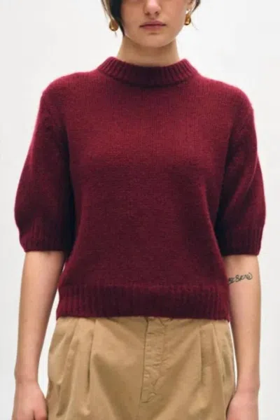 White + Warren Puff Sleeve Standneck Sweater In Port Heather In Burgundy