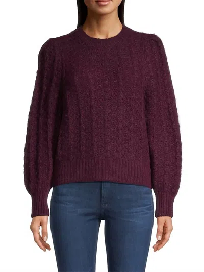 White + Warren Puff Sleeve Sweater In Black Cherry In Purple