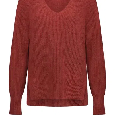 White + Warren Ribbed Blouson Sleeve Sweater In Red