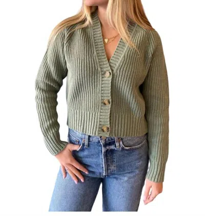 White + Warren Ribbed Button Cardigan In Faded Matcha In Multi