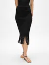White + Warren Ribbed Fringe Skirt In Black In Black