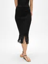 White + Warren Ribbed Fringe Skirt In Black In Black
