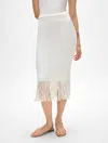 White + Warren Ribbed Fringe Skirt In White