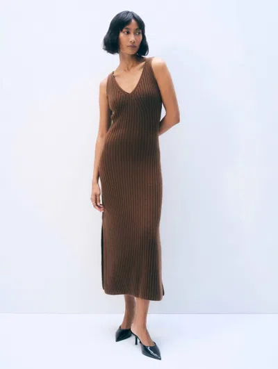 White + Warren Ribbed Midi Dress In Umber In Brown