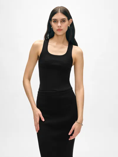 White + Warren Ribbed Tank Top In Black
