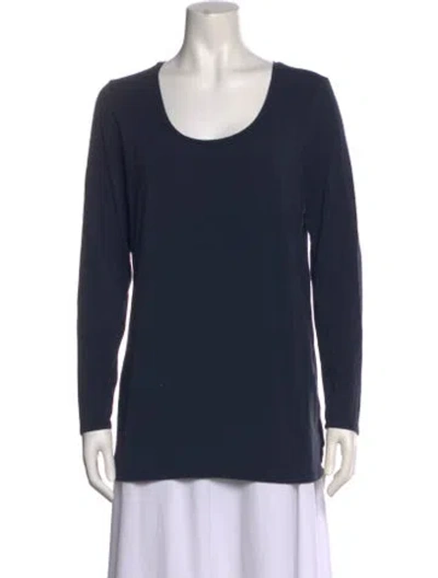 Pre-owned White + Warren Scoop Neck Long Sleeve Top In Blue