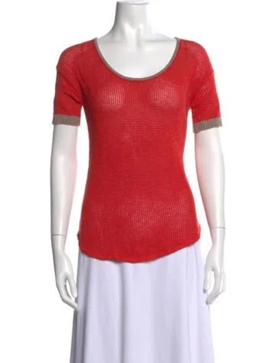 Pre-owned White + Warren Scoop Neck Short Sleeve Top In Red