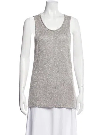 Pre-owned White + Warren Scoop Neck Sleeveless Top In Silver