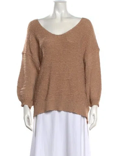 Pre-owned White + Warren Scoop Neck Sweater In Brown