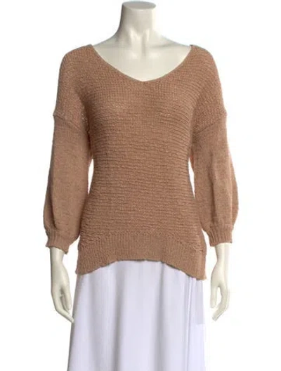 Pre-owned White + Warren Scoop Neck Three-quarter Sleeve Top In Neutral