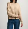 WHITE + WARREN SILK RIB TRIM SWEATER IN CREMA/BLACK