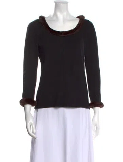 Pre-owned White + Warren Silk Scoop Neck Sweater In Black