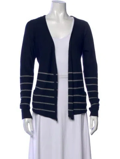 Pre-owned White + Warren Silk Striped Sweater In Blue
