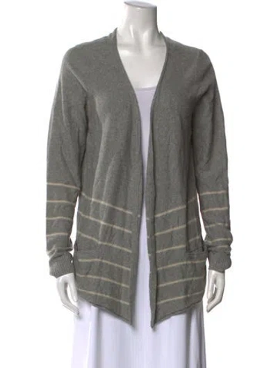 Pre-owned White + Warren Silk Striped Sweater In Gray