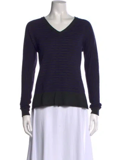 Pre-owned White + Warren Silk V-neck Sweater In Blue