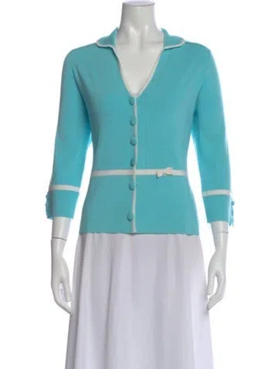 Pre-owned White + Warren Silk V-neck Sweater In Blue