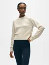 White + Warren Soft Cotton Rib Trim Sweatshirt In Ivory/navy Blue