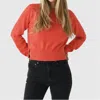 White + Warren Soft Cotton Rib Trim Sweatshirt In Poppy/ Red Navy In Orange