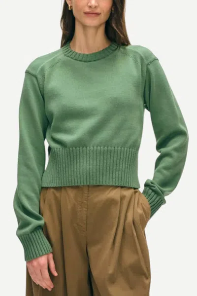 White + Warren Soft Cotton Rib Trim Sweatshirt In Willow In Green