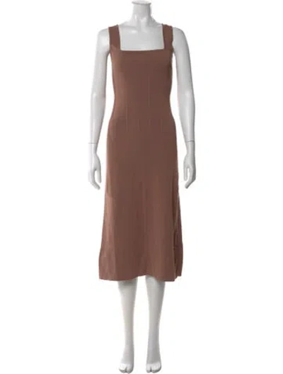 Pre-owned White + Warren Square Neckline Midi Length Dress In Brown