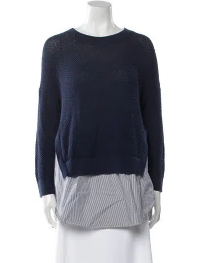 Pre-owned White + Warren Striped Bateau Neckline Sweater In Blue