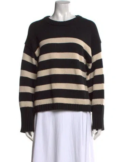 Pre-owned White + Warren Striped Crew Neck Sweater In Black