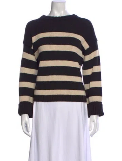 Pre-owned White + Warren Striped Crew Neck Sweater In Black