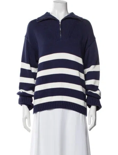 Pre-owned White + Warren Striped Crew Neck Sweater In Blue