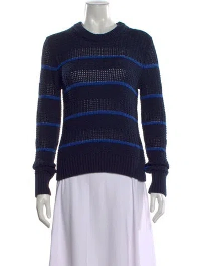 Pre-owned White + Warren Striped Crew Neck Sweater In Blue