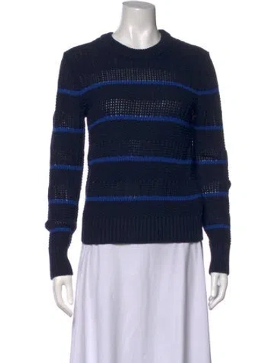 Pre-owned White + Warren Striped Crew Neck Sweater In Blue