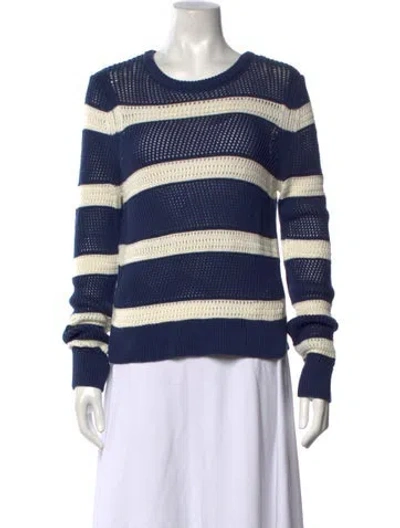 Pre-owned White + Warren Striped Crew Neck Sweater In Blue