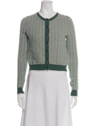 Pre-owned White + Warren Striped Crew Neck Sweater In Green