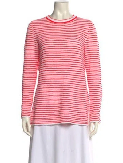 Pre-owned White + Warren Striped Crew Neck Sweater In Red