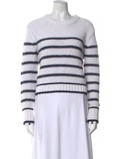 Pre-owned White + Warren Striped Crew Neck Sweater In White