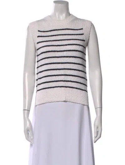 Pre-owned White + Warren Striped Crew Neck Sweater In White