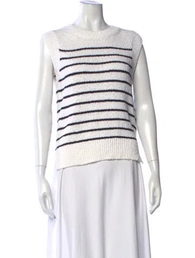 Pre-owned White + Warren Striped Crew Neck Sweater In White