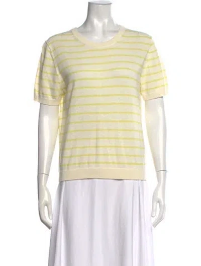 Pre-owned White + Warren Striped Crew Neck T-shirt In Yellow