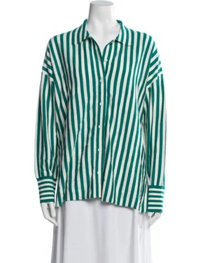 Pre-owned White + Warren Striped Long Sleeve Top W/ Tags In Green