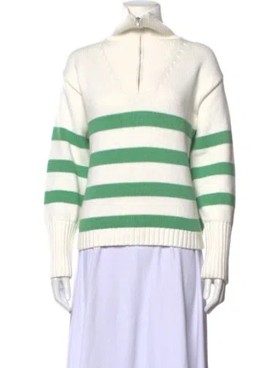 Pre-owned White + Warren Striped Mock Neck Sweater In Green